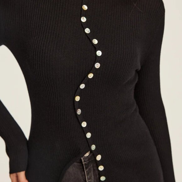 Asymmetric Button-Down Black Knit Top Commense NWT Size M - Picture 2 of 9
